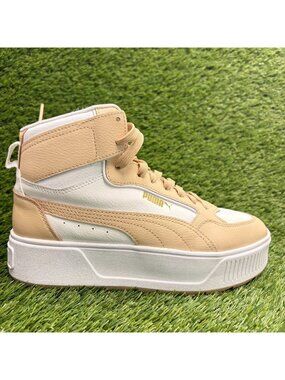 Puma Karmen Rebelle Womens Size 8.5 Beige White Athletic Leather Shoes Sneakers